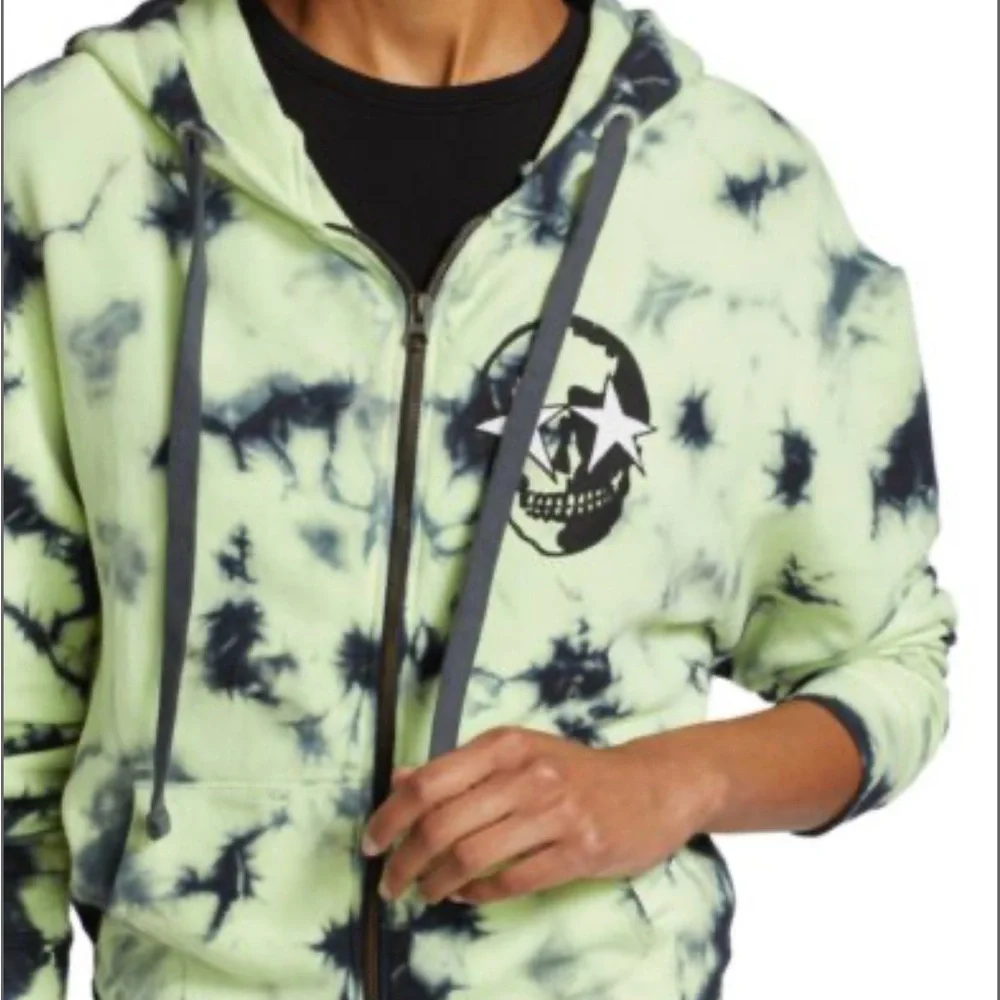 CHRLDR Skull Cloud Zip-Up Hoodie, Tie-Dye Charcoal Lime, Size M - Picture 4 of 11